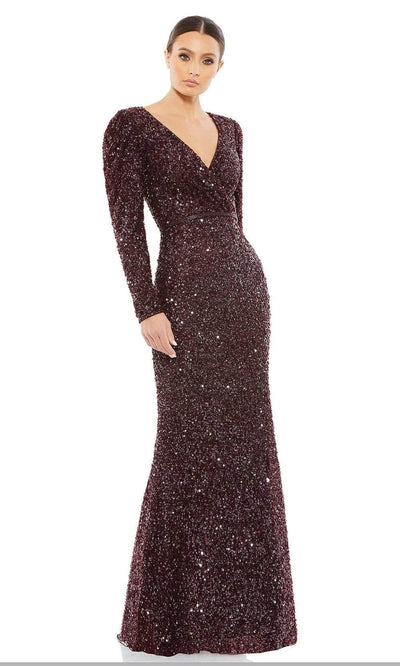 Mac Duggal - 5510 Sequined Long Sleeve Gown Special Occasion Dress 2 / Mahogany