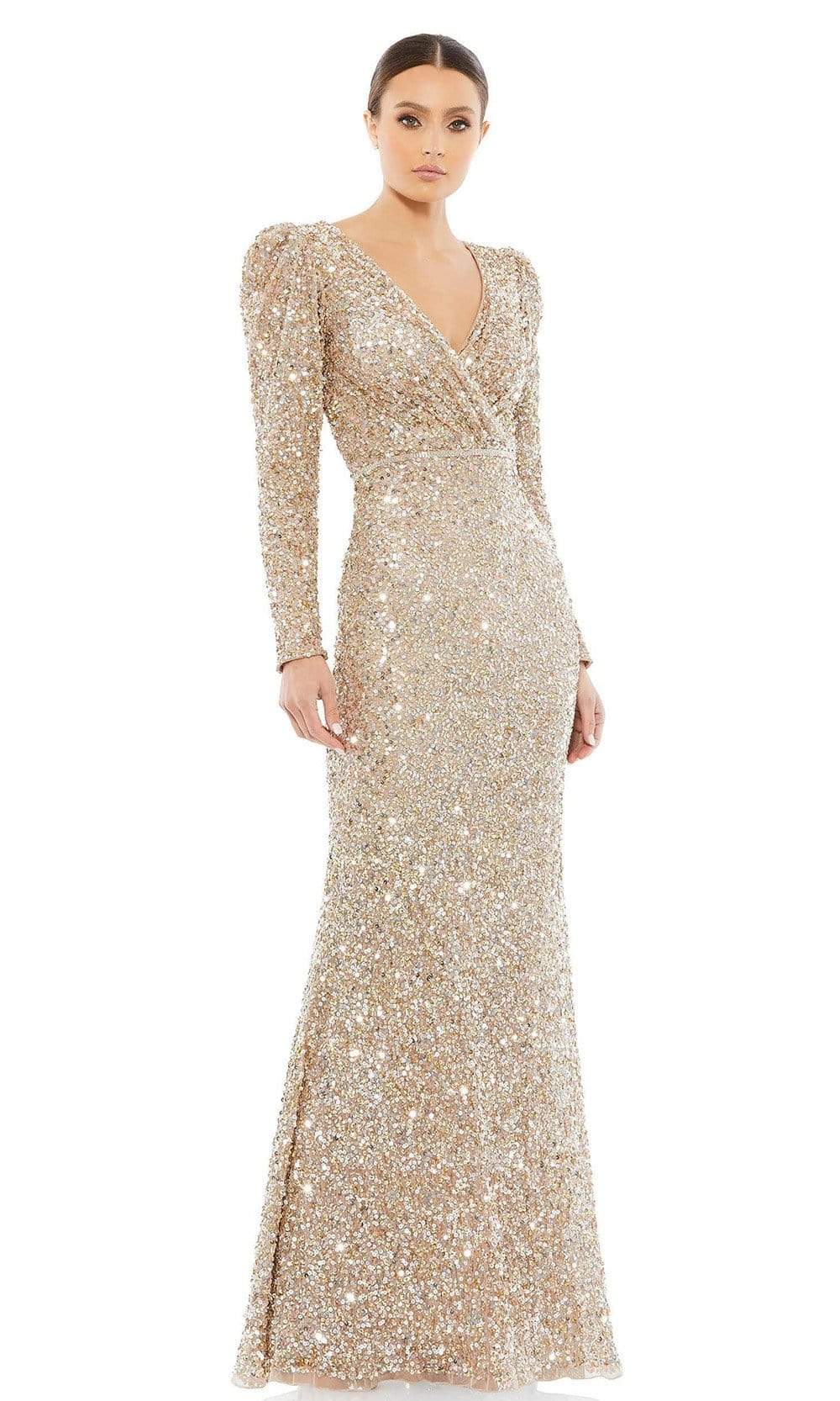 Mac Duggal - Red Puff Shoulder Sequined Surplice Gown - US 24 Mac Duggal - Red Puff Shoulder Sequined Surplice Gown - US 24