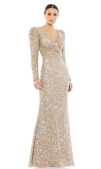 Mac Duggal - 5510 Sequined Long Sleeve Gown Special Occasion Dress 2 / Shimmering Gold