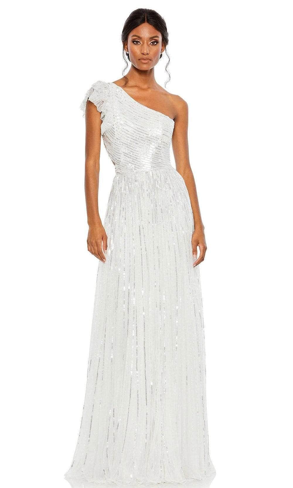 mac duggal white sequin dress White Pearl Embellished Sleeveless Column Dress