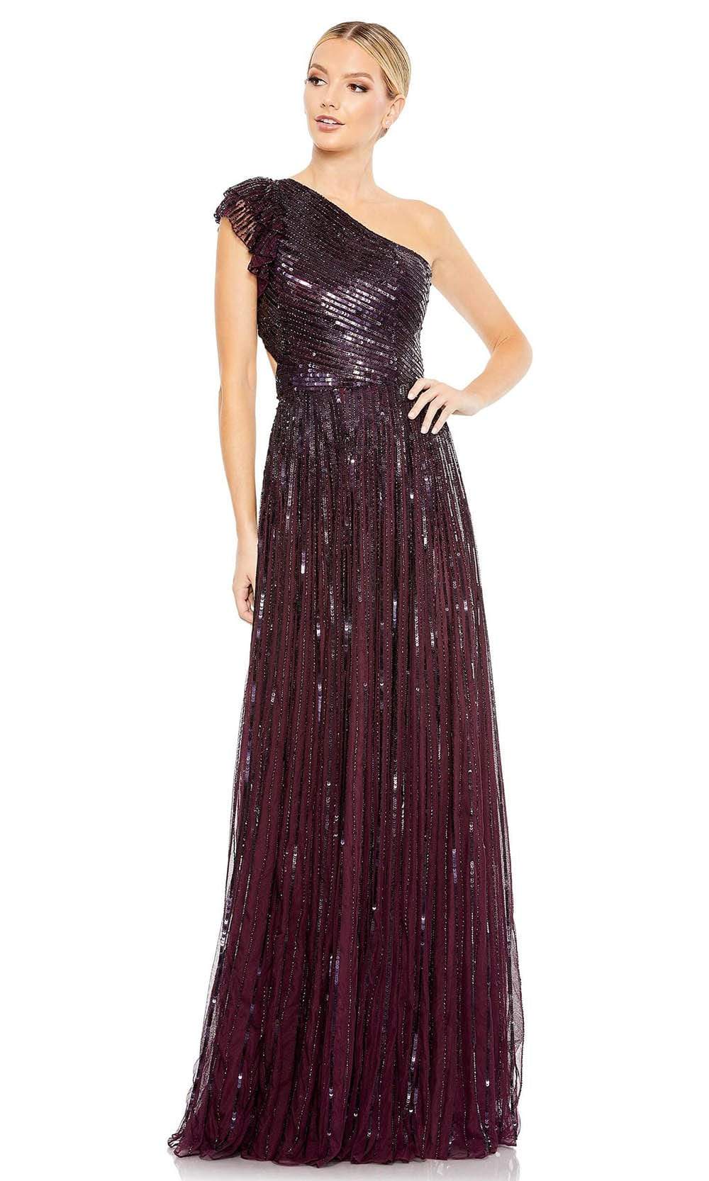 Mac Duggal - 5565 Lace Up Style Sequin Gown Special Occasion Dress 0 / Blackberry