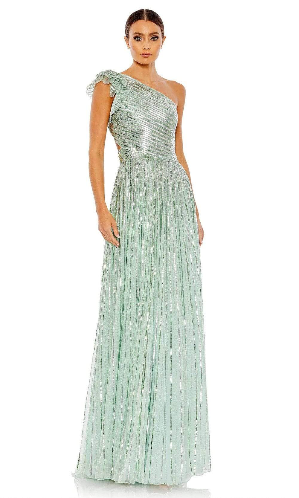 Mac Duggal - 5565 Lace Up Style Sequin Gown Special Occasion Dress 0 / Pistachio