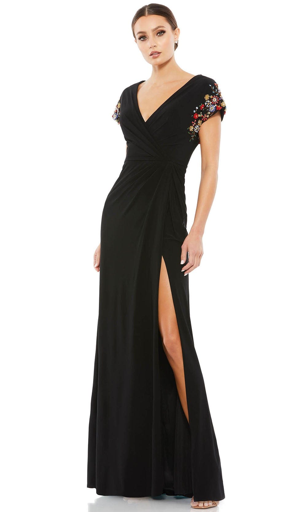 Mac Duggal 55709 - Floral Beaded Evening Gown | Couture Candy Special Occasion Dress 0 / Black Multi
