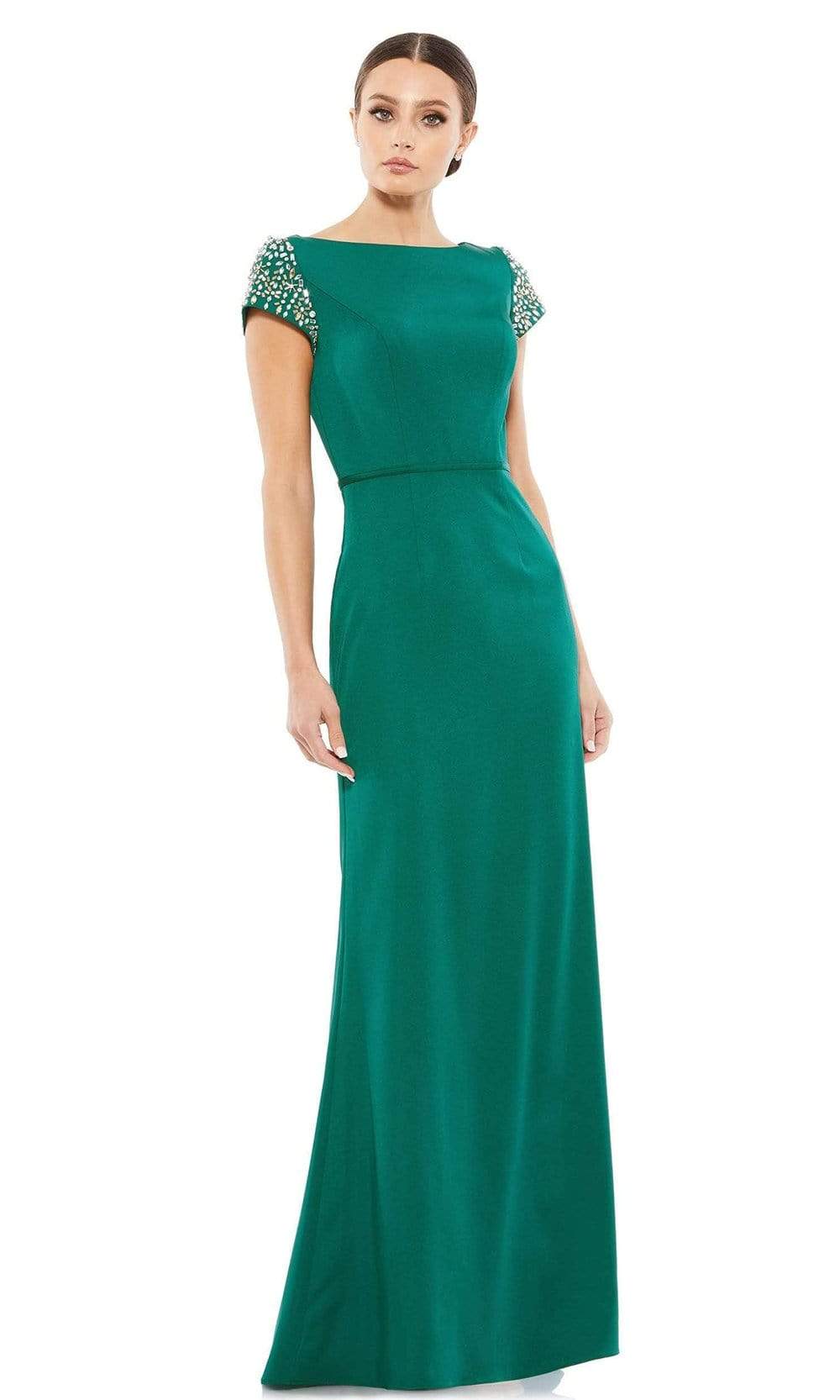 Mac Duggal - 55718 Bateau Beaded Sleeve Formal Gown Special Occasion Dress 2 / Emerald Green