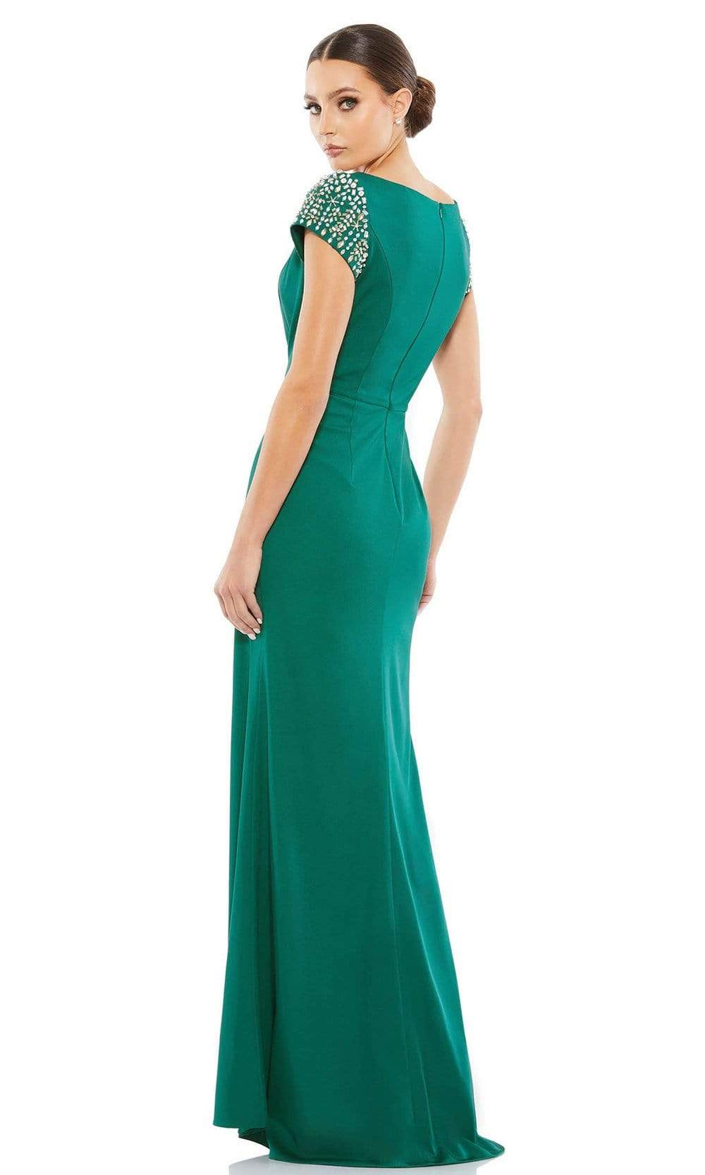 Mac Duggal 55718 - Long Sheath Dress - Short Sleeves, Beads, Thin Band, Fitted Bodice, Modest, Formal, Back Zipper, Full Length ADASA Mac Duggal 55718 - Long Sheath Dress - Short Sleeves, Beads, Thin Band, Fitted Bodice, Modest, Formal, Back Zipper, Full Length ADASA