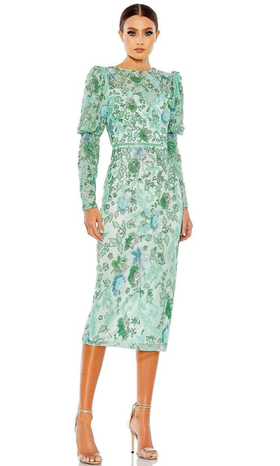 Mac Duggal 5590 - Long Sleeved Tea Length Dress Special Occasion Dress 2 / Seafoam