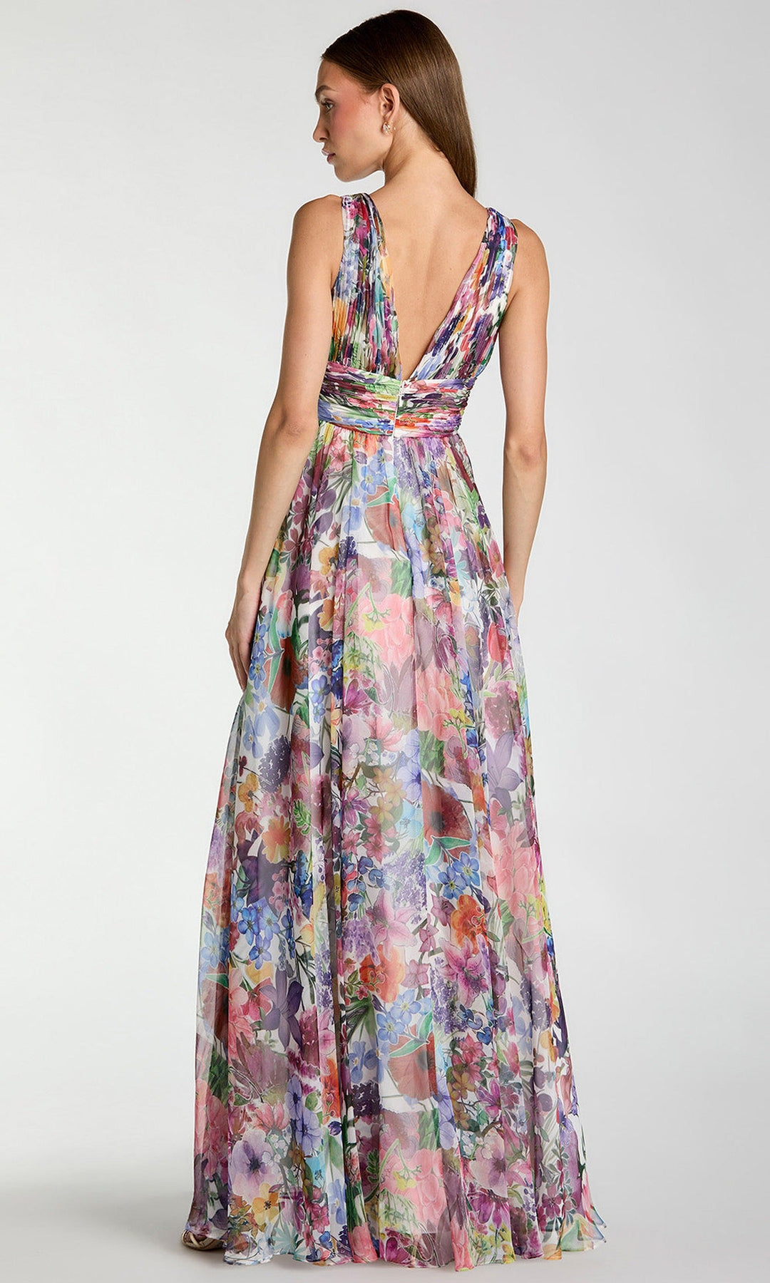Mac Duggal 56119 - Printed Chiffon Ruffle Slit A-Line Gown