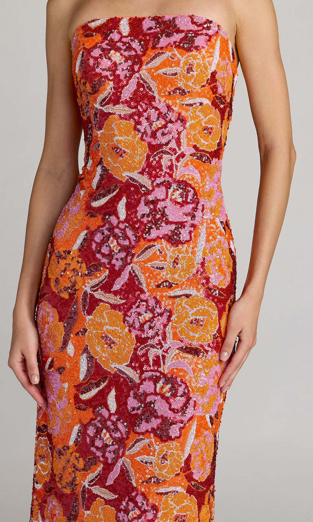 Mac Duggal 56385 - Sequin Floral Tea-Length Dress with Back Slit