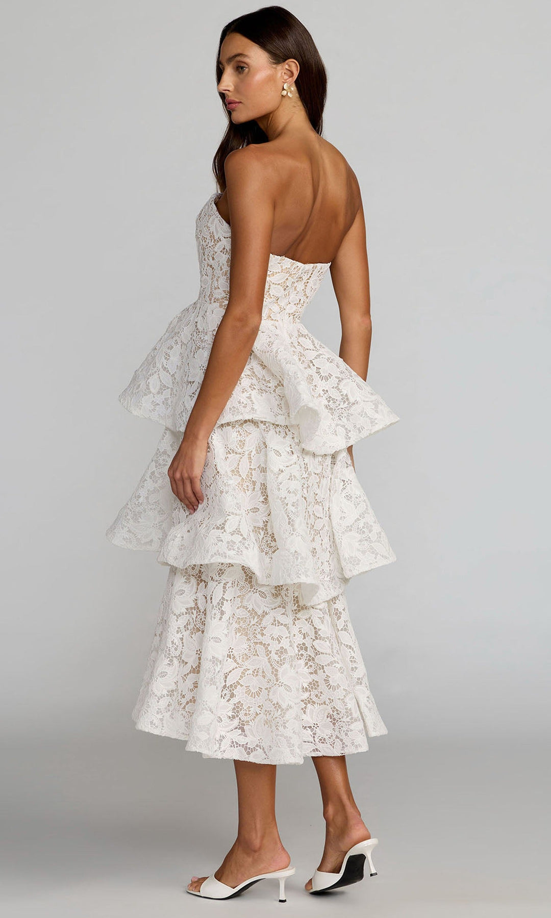 Mac Duggal 56419 - Tiered Ruffle Floral Lace Midi Dress