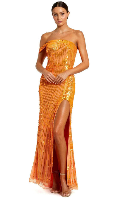 Mac Duggal 6072 - Sequin Evening Gown with Slit Evening Dresses 0 / Orange Crush