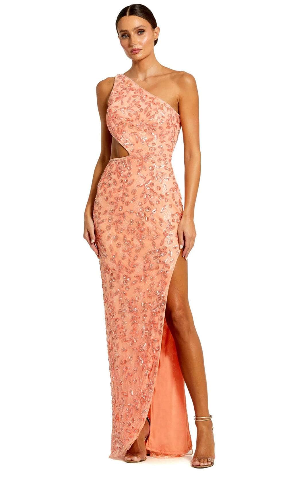 Mac Duggal 6084 - Leaf Motif Sheath Evening Dress Evening Dresses 0 / Peach