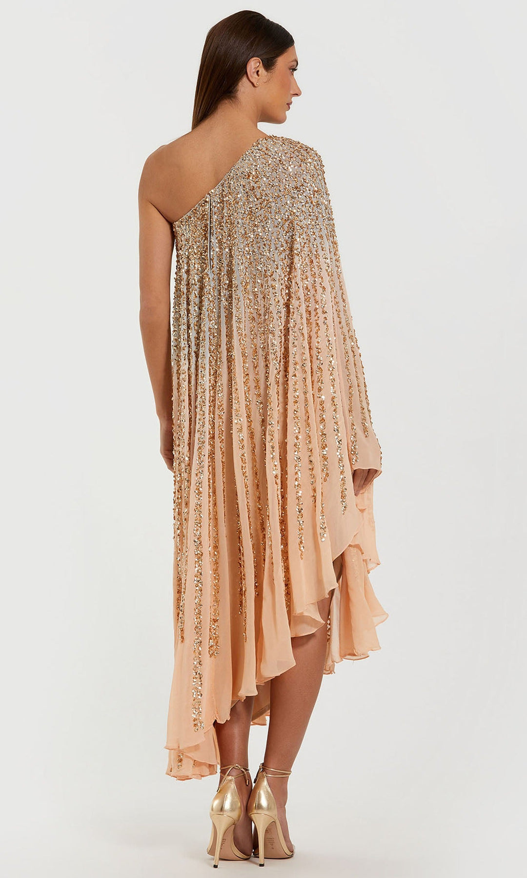 Mac Duggal 6204 - One Shoulder Cape Sequin High Low Dress