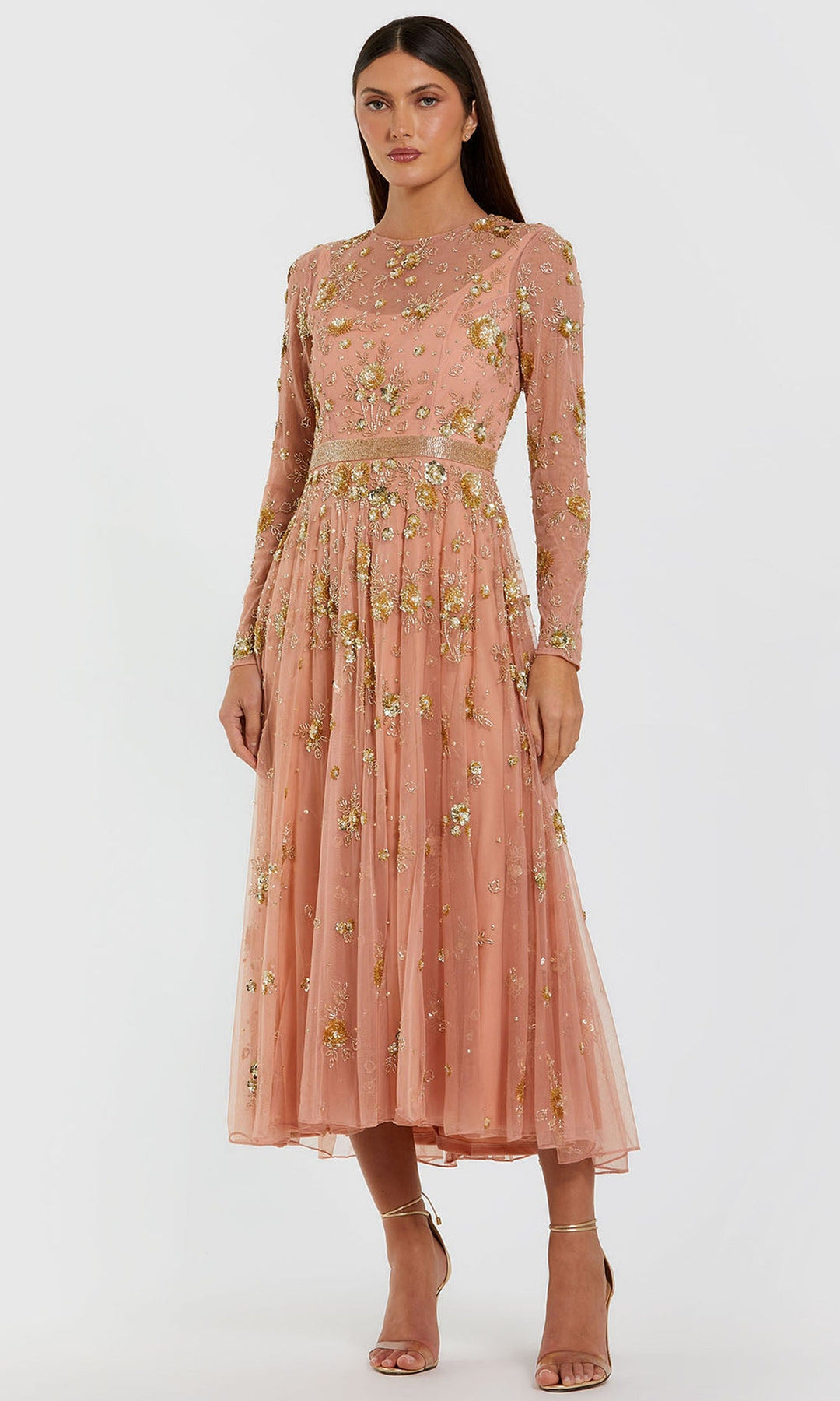 Mac Duggal 6208 - Floral Beaded Long Sleeve Evening Dress