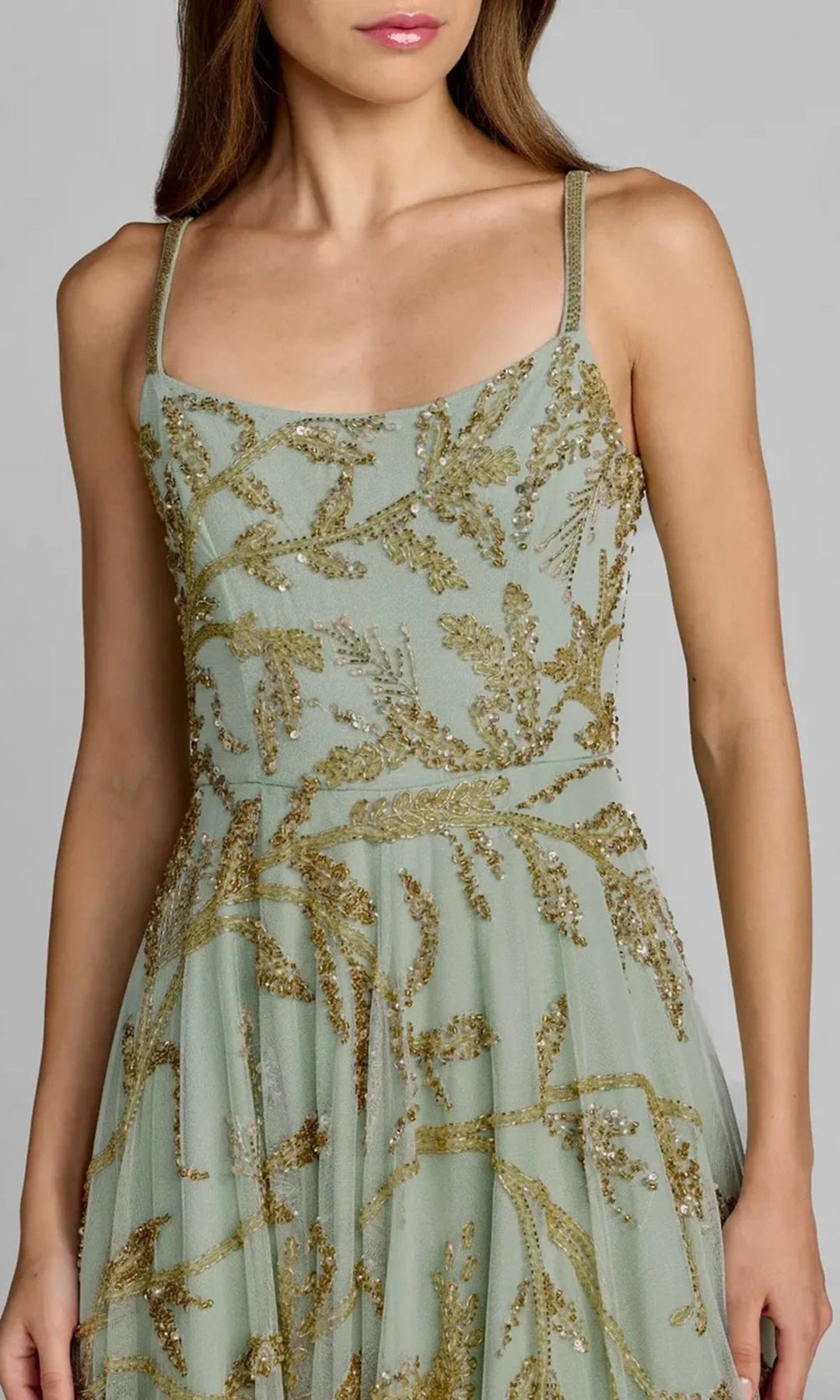 Mac Duggal 6255 - Beaded Leaf Scoop Neck Midi Dress