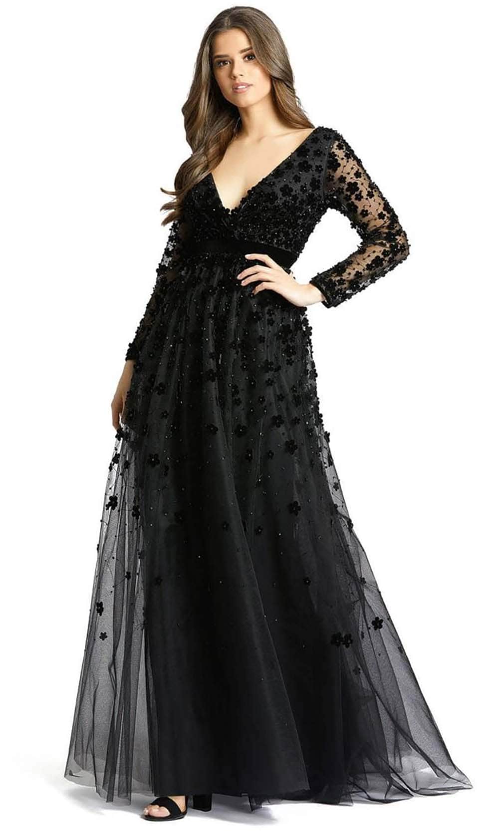Mac Duggal 67502 - 3D Floral Applique A-Line Evening Gown Evening Dresses 4 / Black
