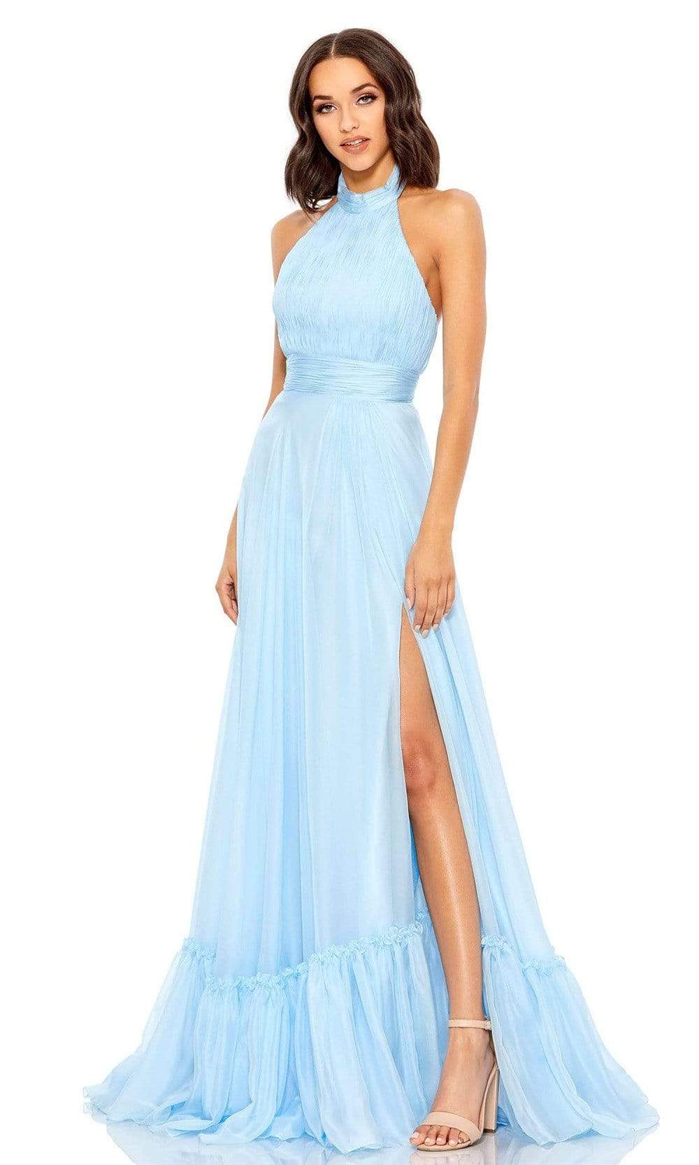 Mac Duggal - 67816 High Halter Open Back A-Line Dress Prom Dresses 0 / Sky Blue