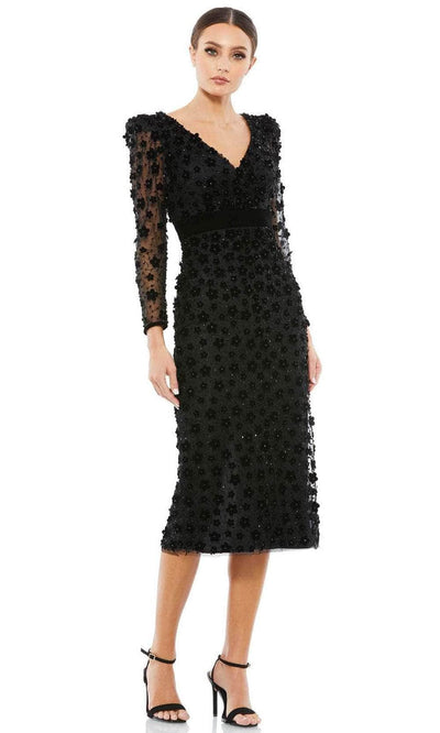 Mac Duggal 67856 - Floral Detailed Sheath Cocktail Dress Special Occasion Dress 2 / Black