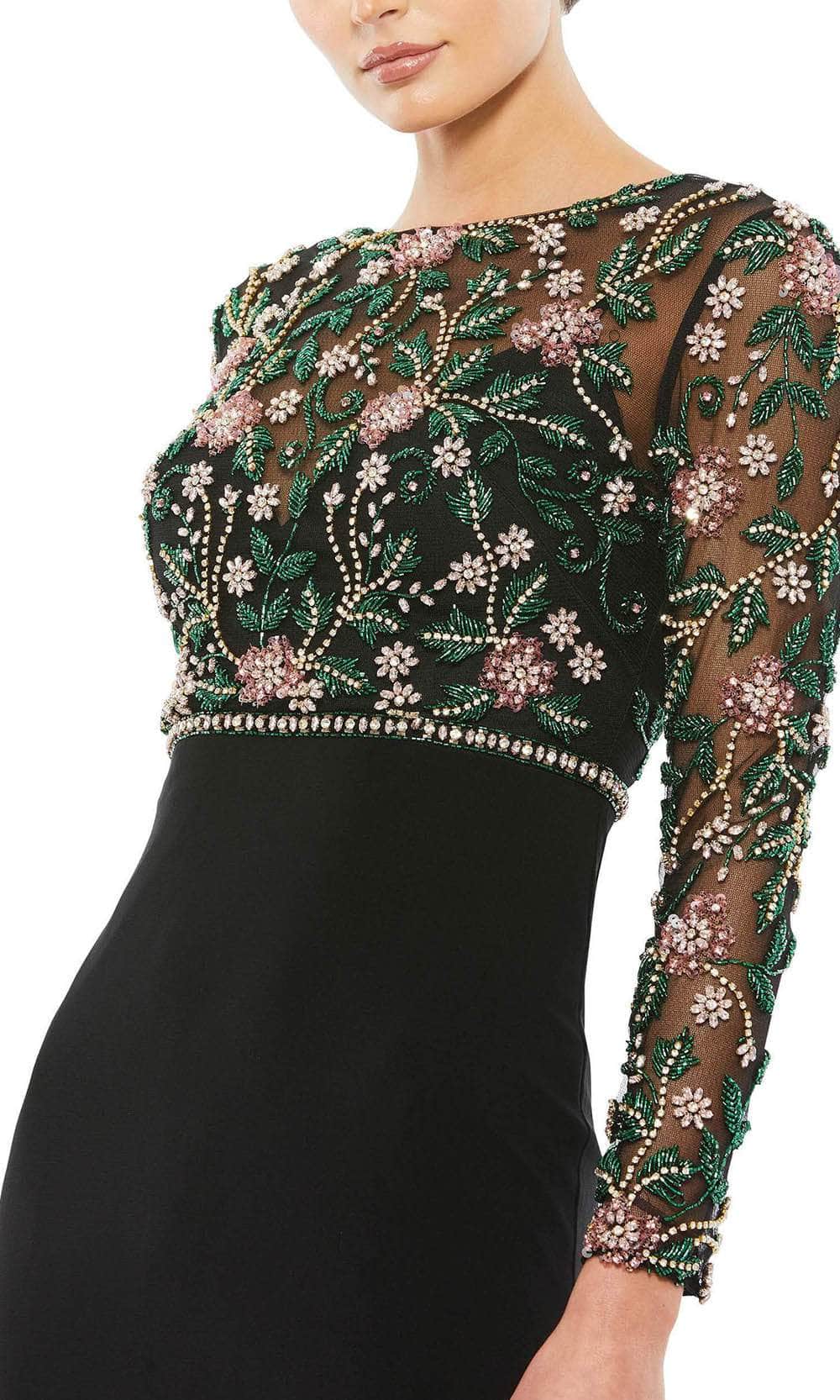 Mac Duggal 67870 Long Hand-Embellished Mesh Bodice; Jersey Skirt