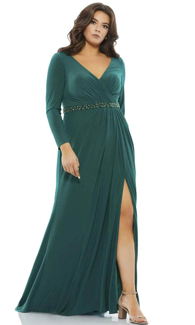 Mac Duggal 67899 - Long Sleeve V-Neck Evening Dress Evening Dresses 14W / Emerald
