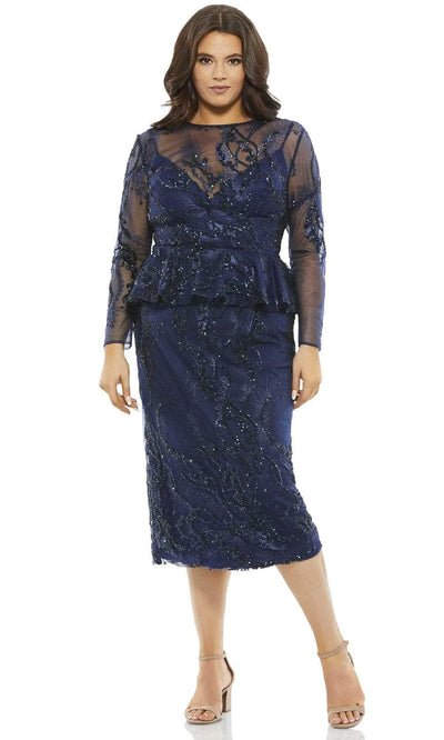 Mac Duggal 67930 - Embellished Peplum Midi Dress Wedding Guest 14W / Midnight