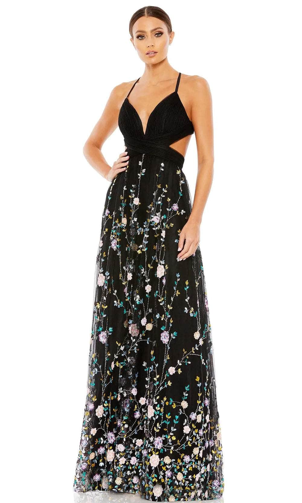 Mac Duggal 67976 - Floral Appliques Cutout Sexy Dress Prom Dresses 0 / Black Multi
