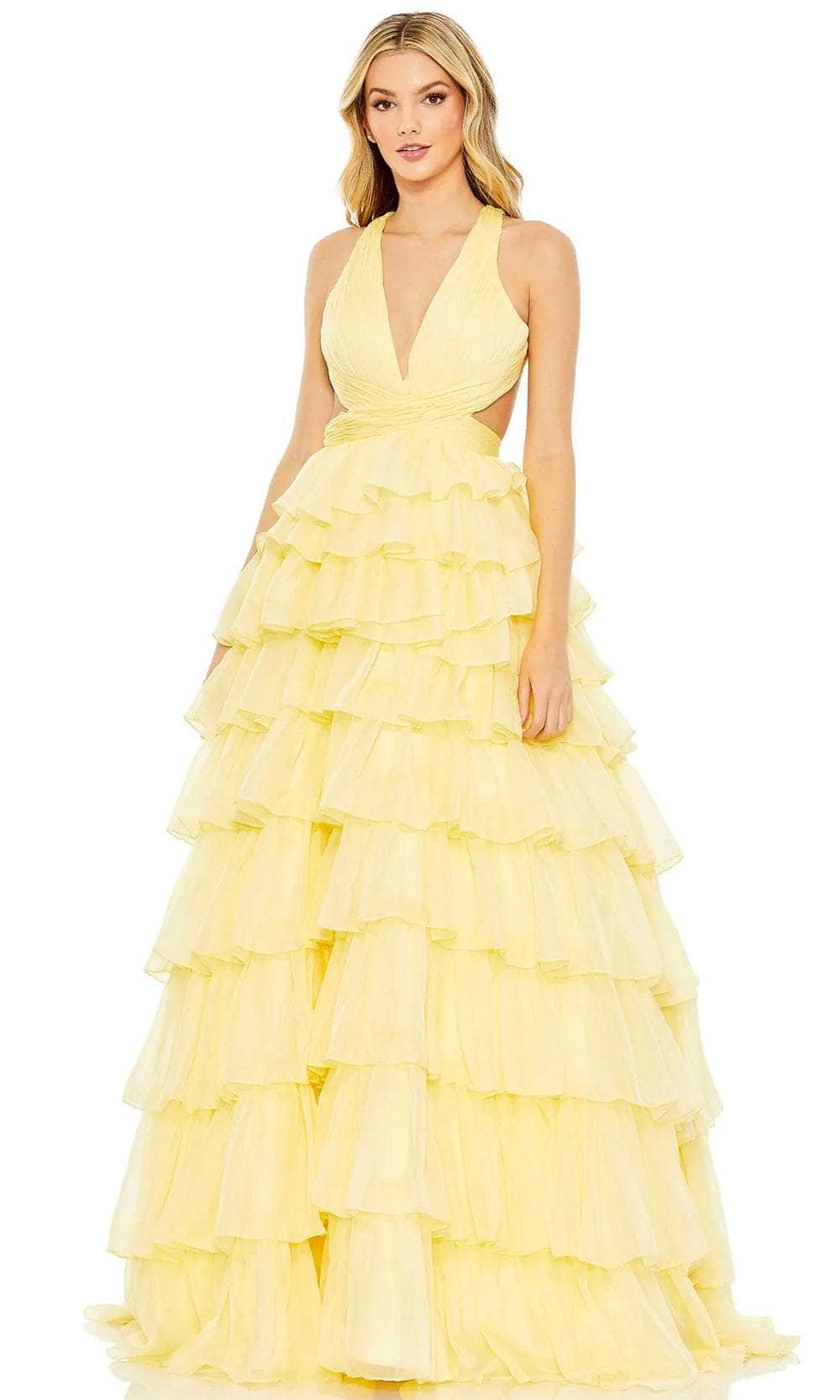 Mac Duggal 67988 - Crisscross Back Sleeveless Prom Dress Prom Dresses 0 / Lemon