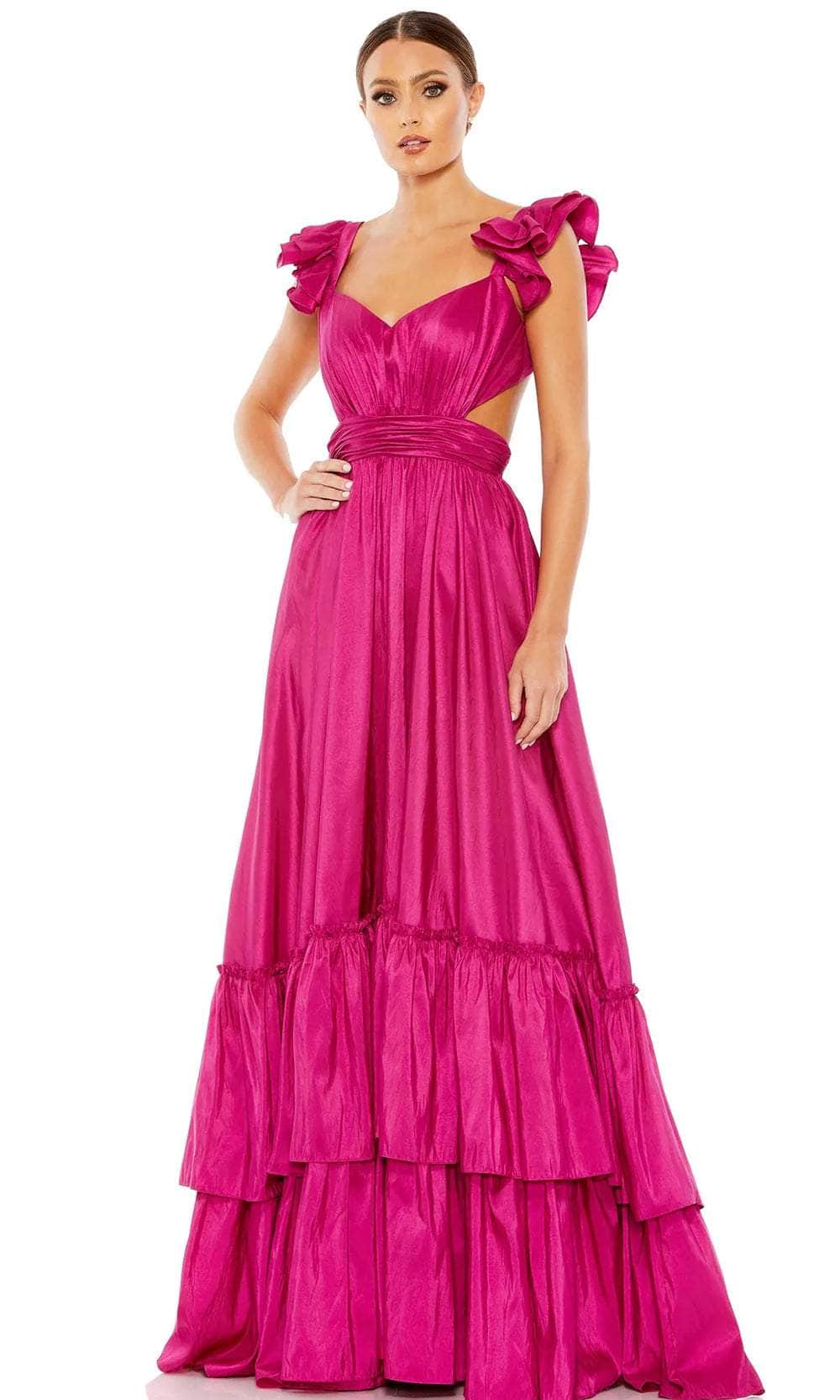 Mac Duggal 68062 - Flutter Sleeve Tiered Prom Gown Prom Dresses 0 / Magenta