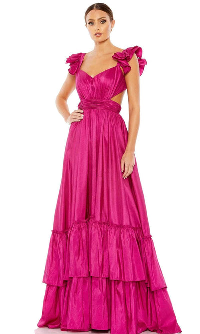 Mac Duggal 68062 - Flutter Sleeve Tiered Prom Gown Prom Dresses 0 / Magenta