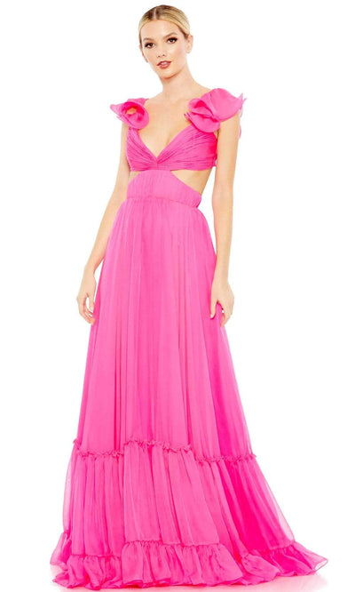 Mac Duggal 68069 - Ruffled Cap Sleeve A-Line Prom Dress Prom Dresses 0 / Hot Pink