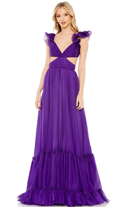 Mac Duggal 68069 - Ruffled Cap Sleeve A-Line Prom Dress Prom Dresses 0 / Purple