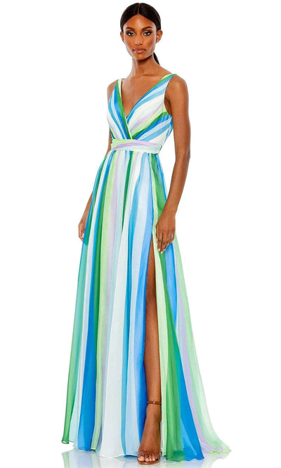 Mac Duggal 68151 - Sleeveless Striped Prom Dress Prom Dresses 0 / Blue Multi