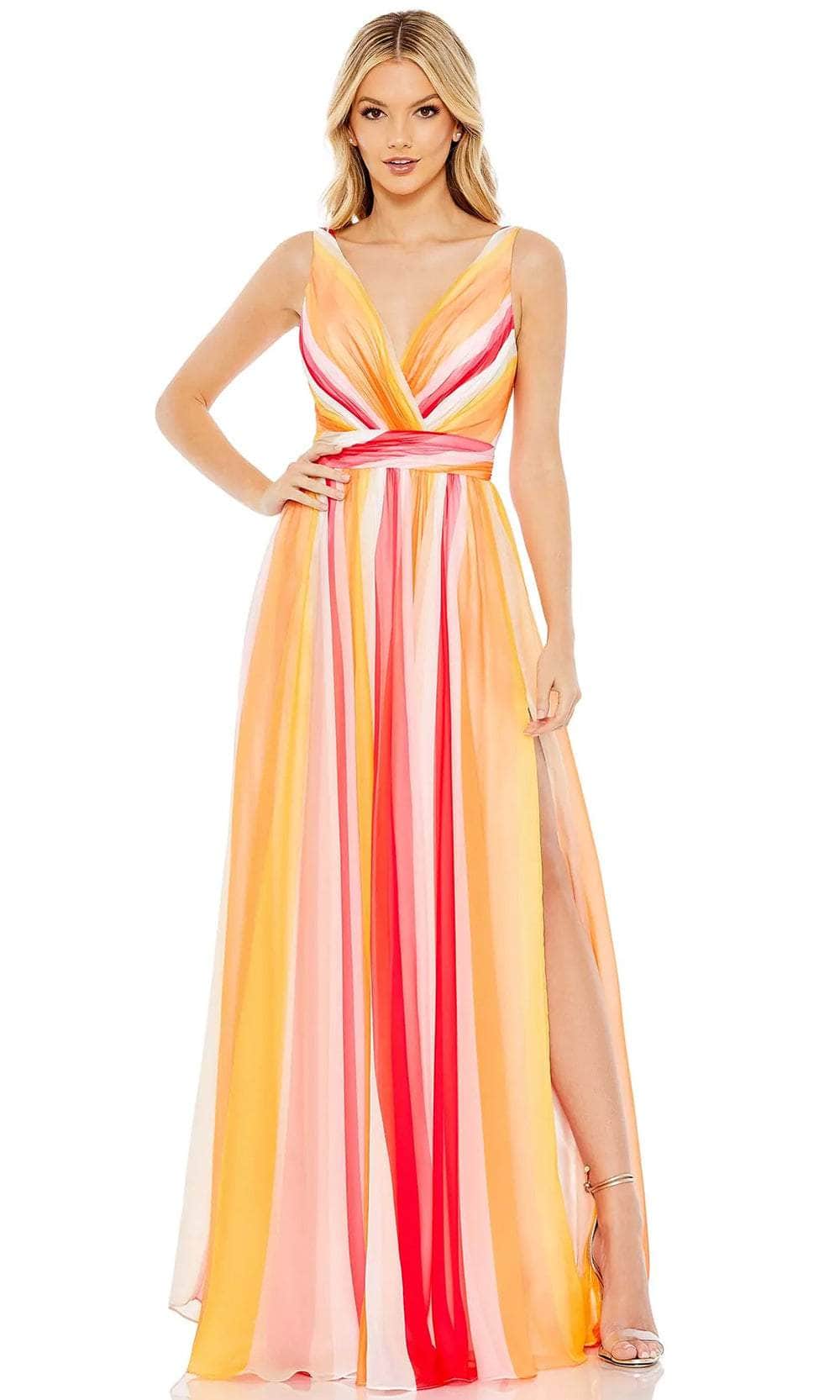 Mac Duggal 68151 - Sleeveless Striped Prom Dress Prom Dresses 0 / Pink Multi