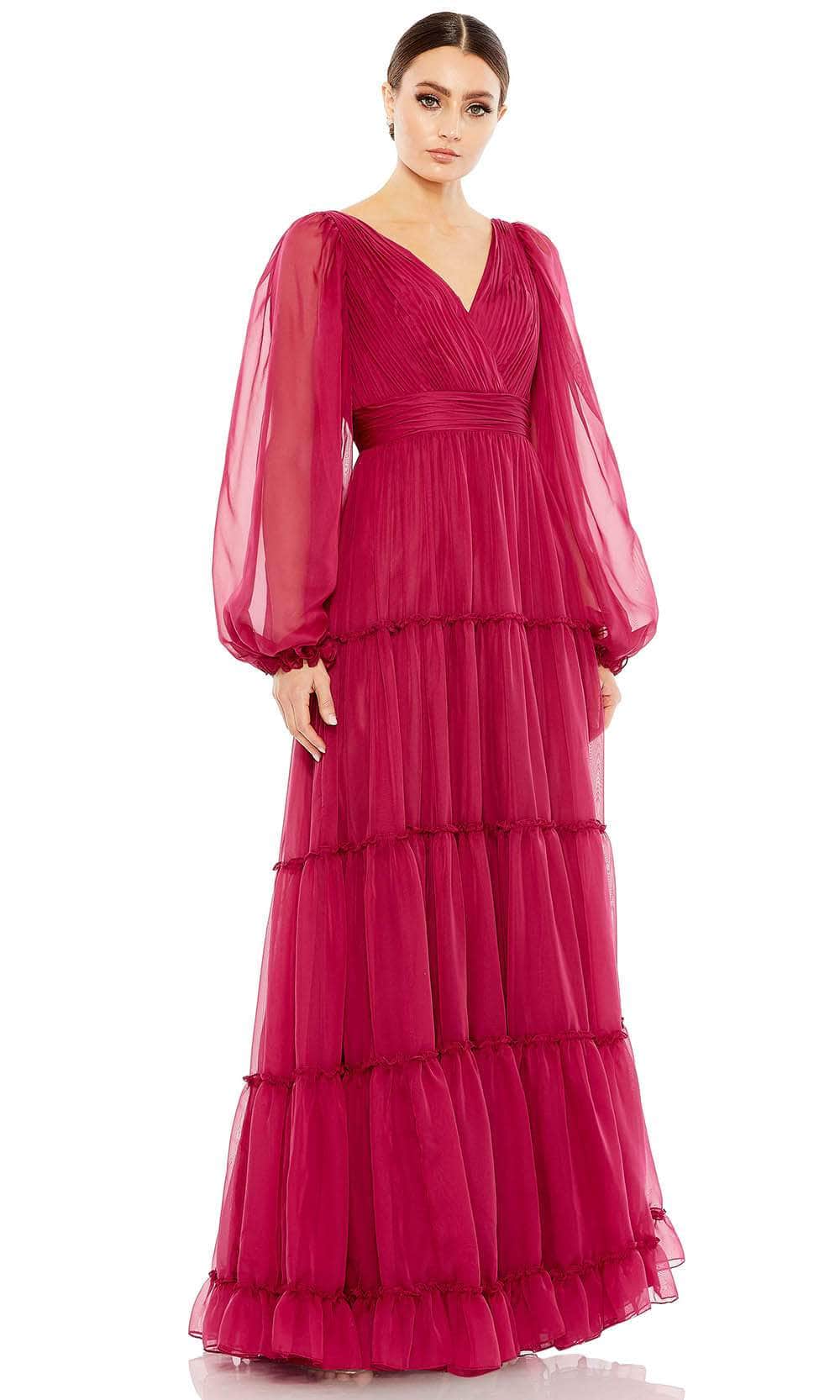 Mac Duggal 68198 - Frilled Chiffon Formal Gown Evening Dresses 4 / Berry