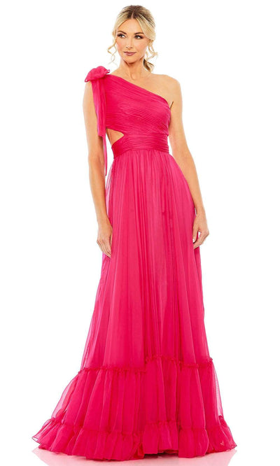 Mac Duggal 68472 - Bow Accent A-Line Prom Gown Special Occasion Dress 0 / Hot Pink