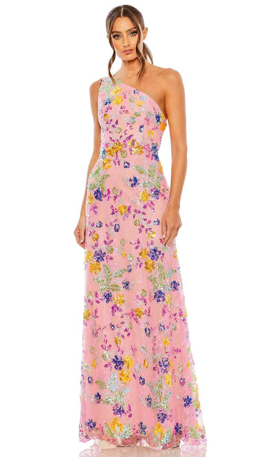 Mac Duggal 68515 - Asymmetric Floral Sequin Evening Gown Special Occasion Dress 0 / Pink Multi
