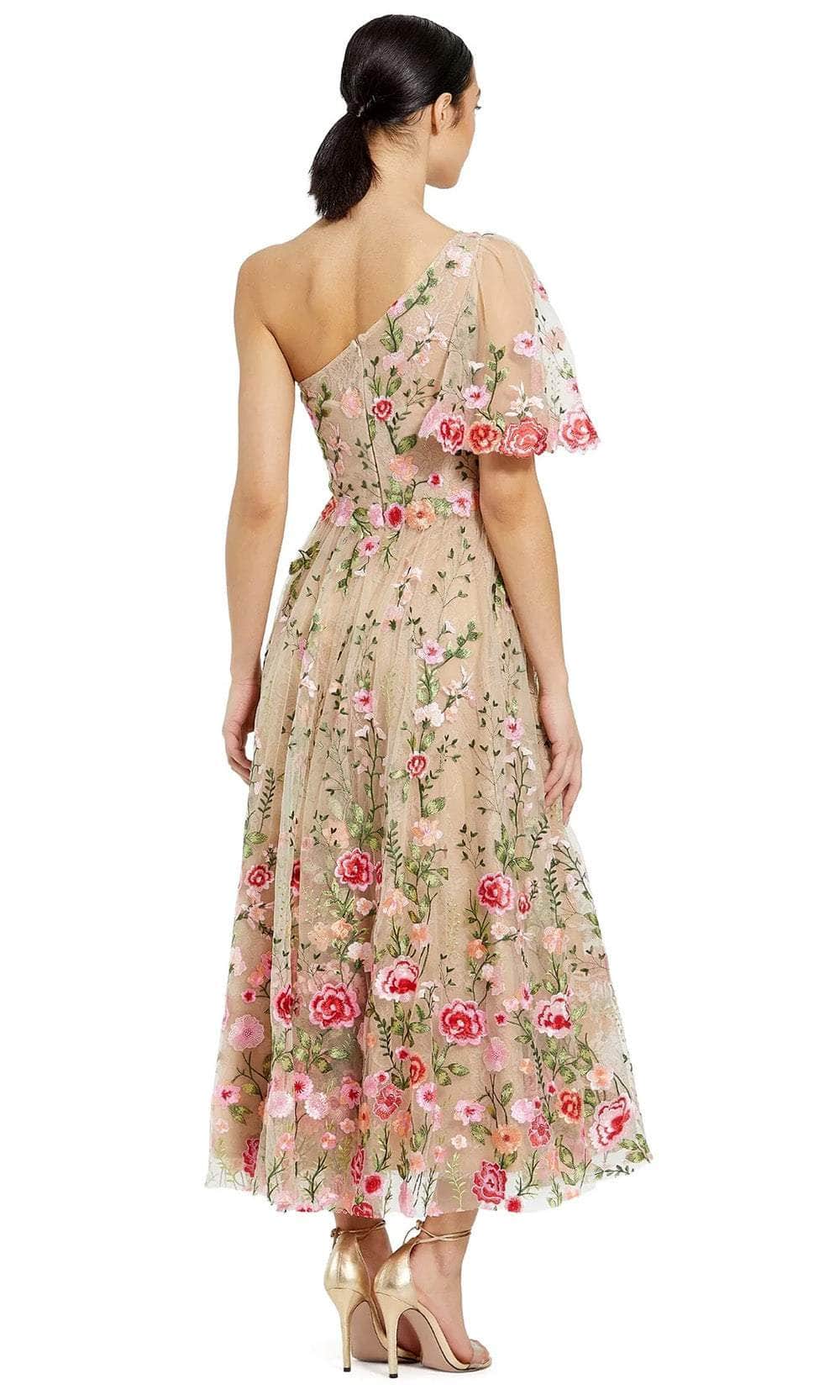 Mac Duggal 68607 - Tea Length Embroidered Mesh Overlay A-Line Dress - Flutter Sleeve, Floral Embroidered, Partial Open Back, Concealed Zipper Closure, Tea Length Hem ADASA Mac Duggal 68607 - Tea Length Embroidered Mesh Overlay A-Line Dress - Flutter Sleeve, Floral Embroidered, Partial Open Back, Concealed Zipper Closure, Tea Length Hem ADASA