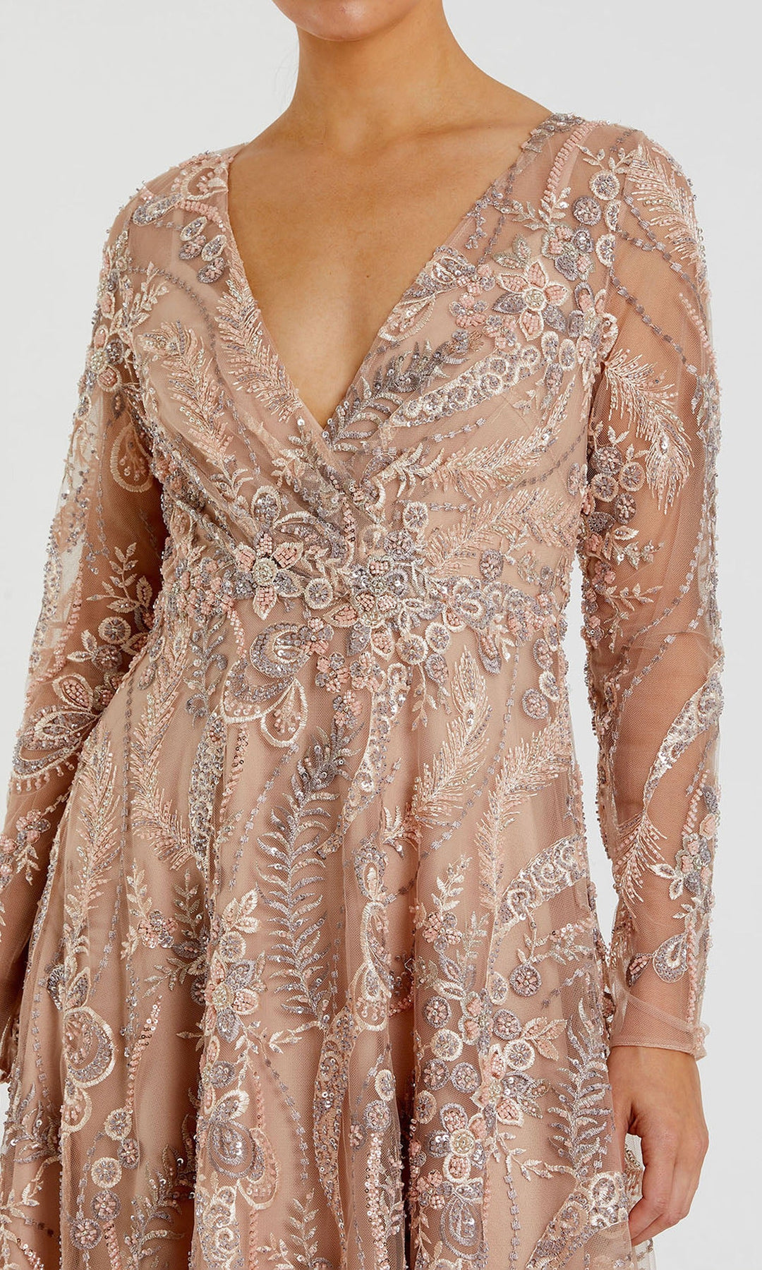 Mac Duggal 68906 - Embroidered Deep V-Neckline Evening Dress