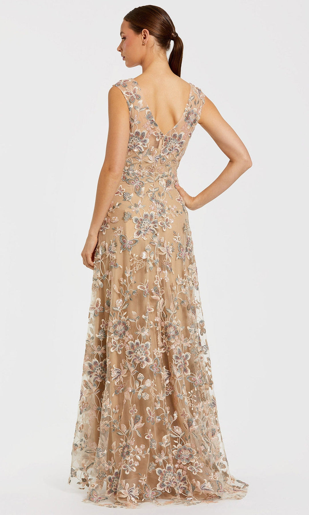 Mac Duggal 68907 - Butterfly Embroidered V-Neck Evening Gown