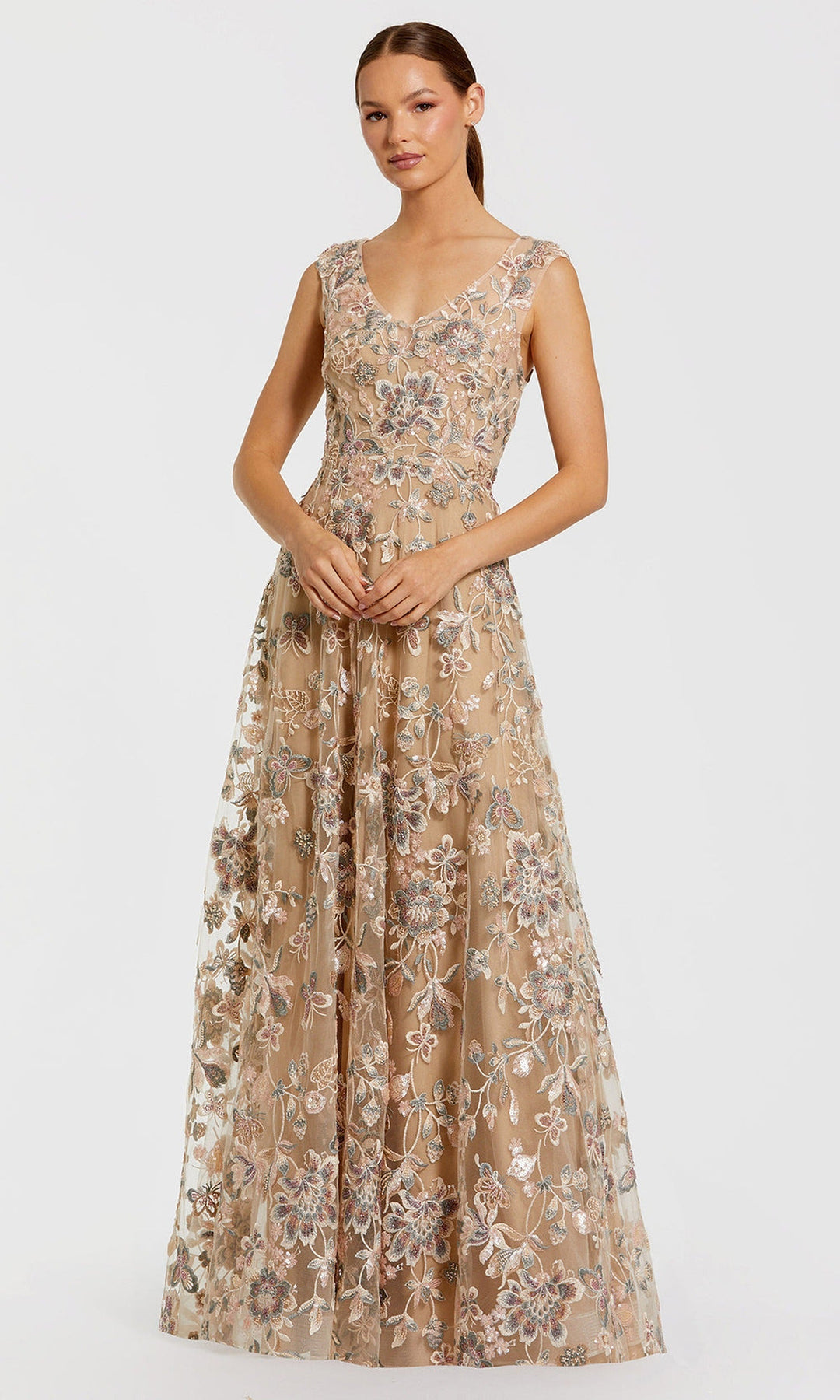Mac Duggal 68907 - Butterfly Embroidered V-Neck Evening Gown