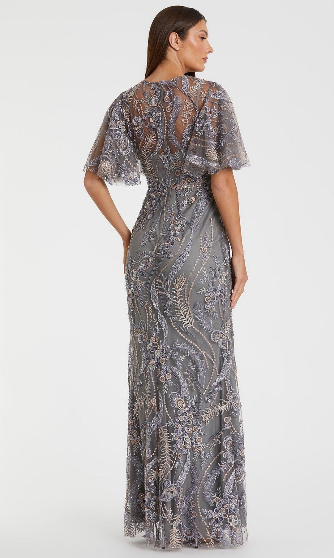 Mac Duggal 68918 - Short Flutter Sleeve Embroidered Long Gown