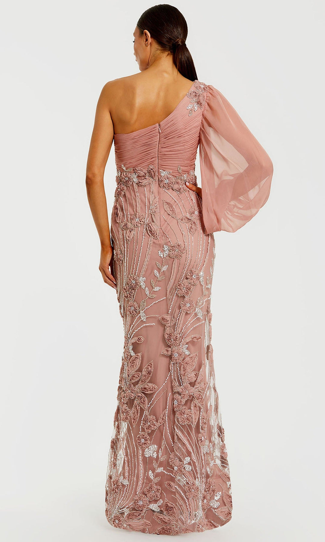 Mac Duggal 69019 - Single Bishop Sleeve Floral Evening Gown