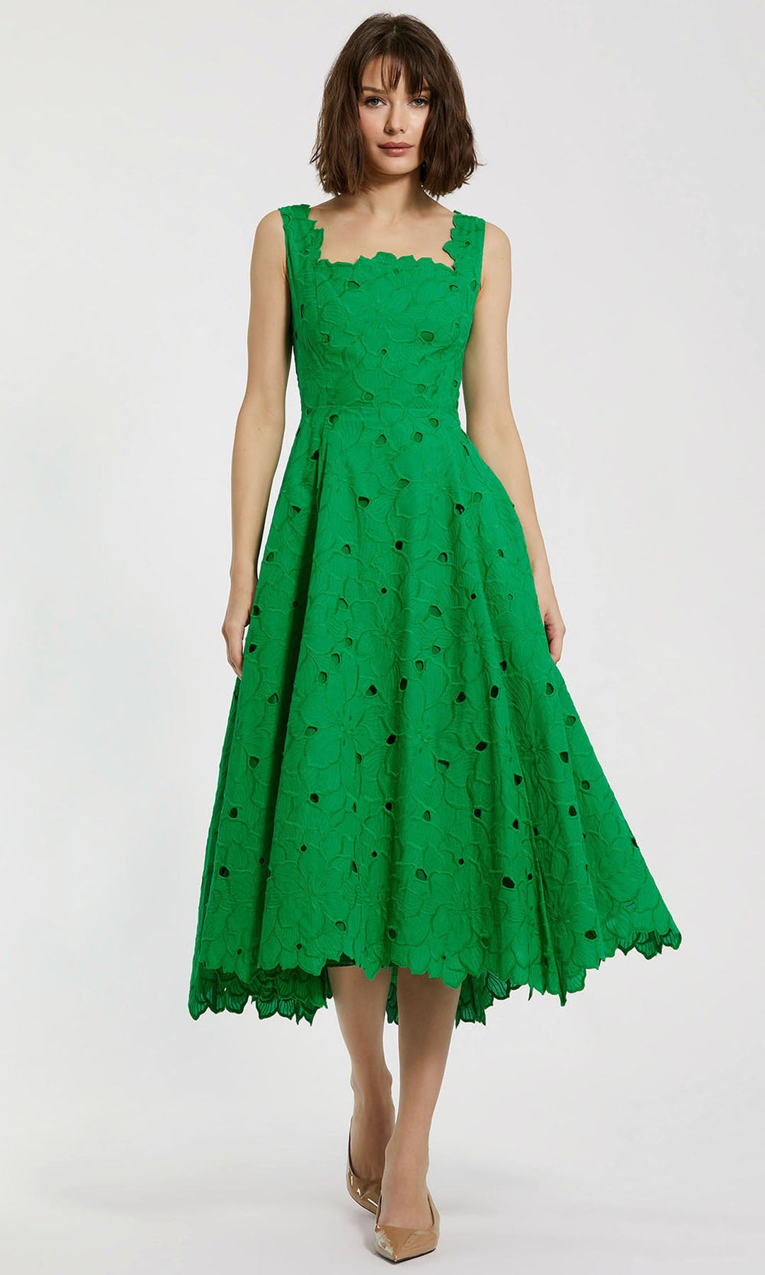 Mac Duggal 69096 - Embroidered Floral Eyelet Tea-Length Dress