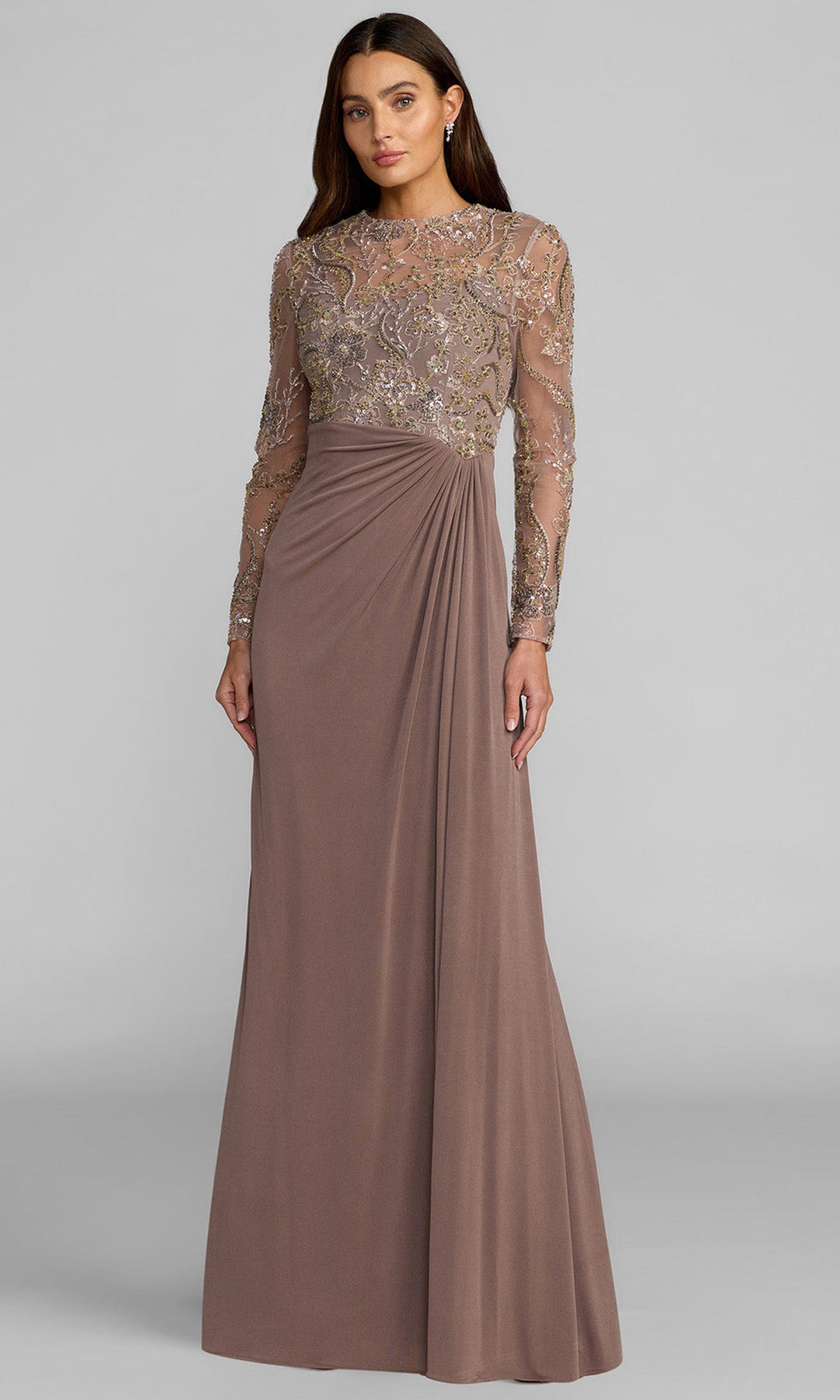 Mac Duggal 69121 - Beaded Applique Long Sleeve Evening Gown
