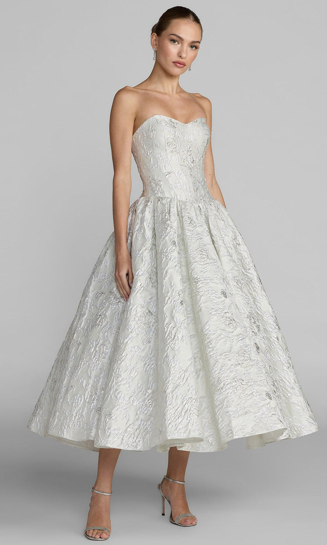 Mac Duggal 69146 - Textured Metallic Floral Midi Prom Dress