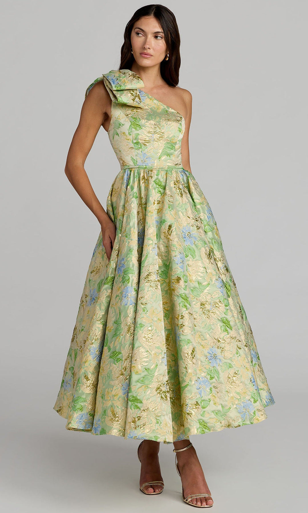 Mac Duggal 69160 - Bow Detail Asymmetrical Brocade Evening Dress