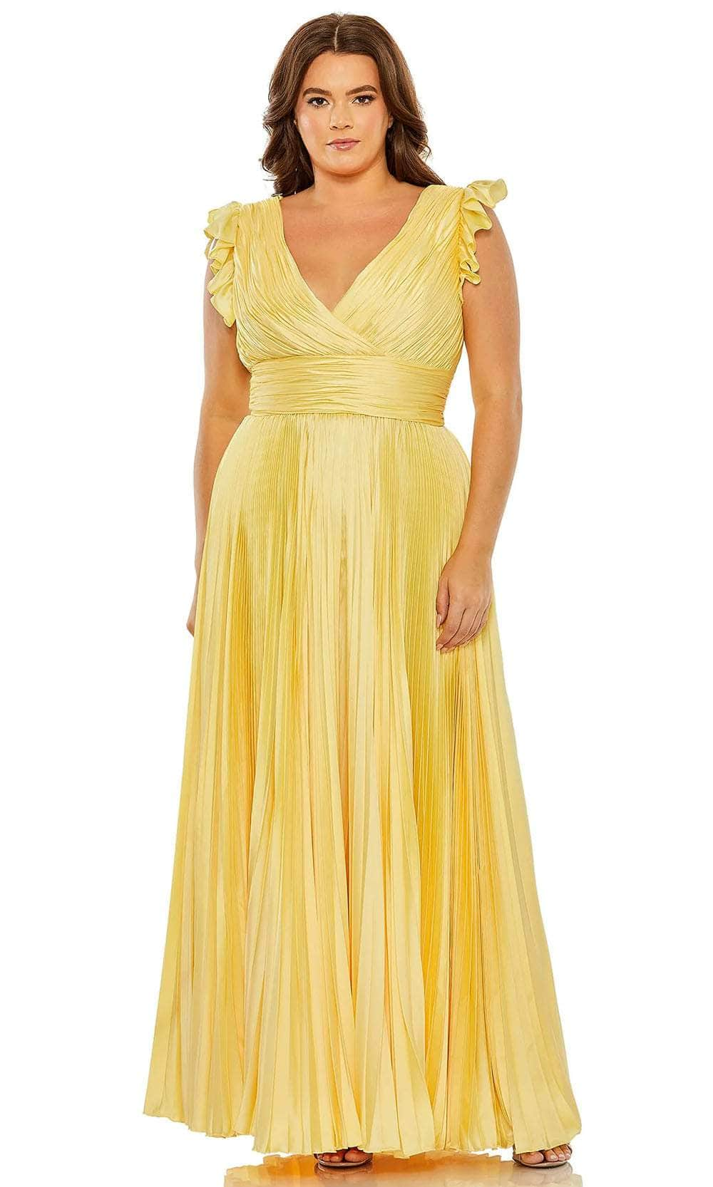 Mac Duggal 77006 - Flutter Sleeve Pleated Evening Dress Special Occasion Dress 14W / Butter