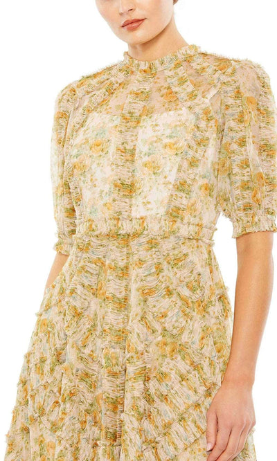 Mac Duggal 8011 - Floral Puff Sleeves Maxi Dress Holiday Dresses
