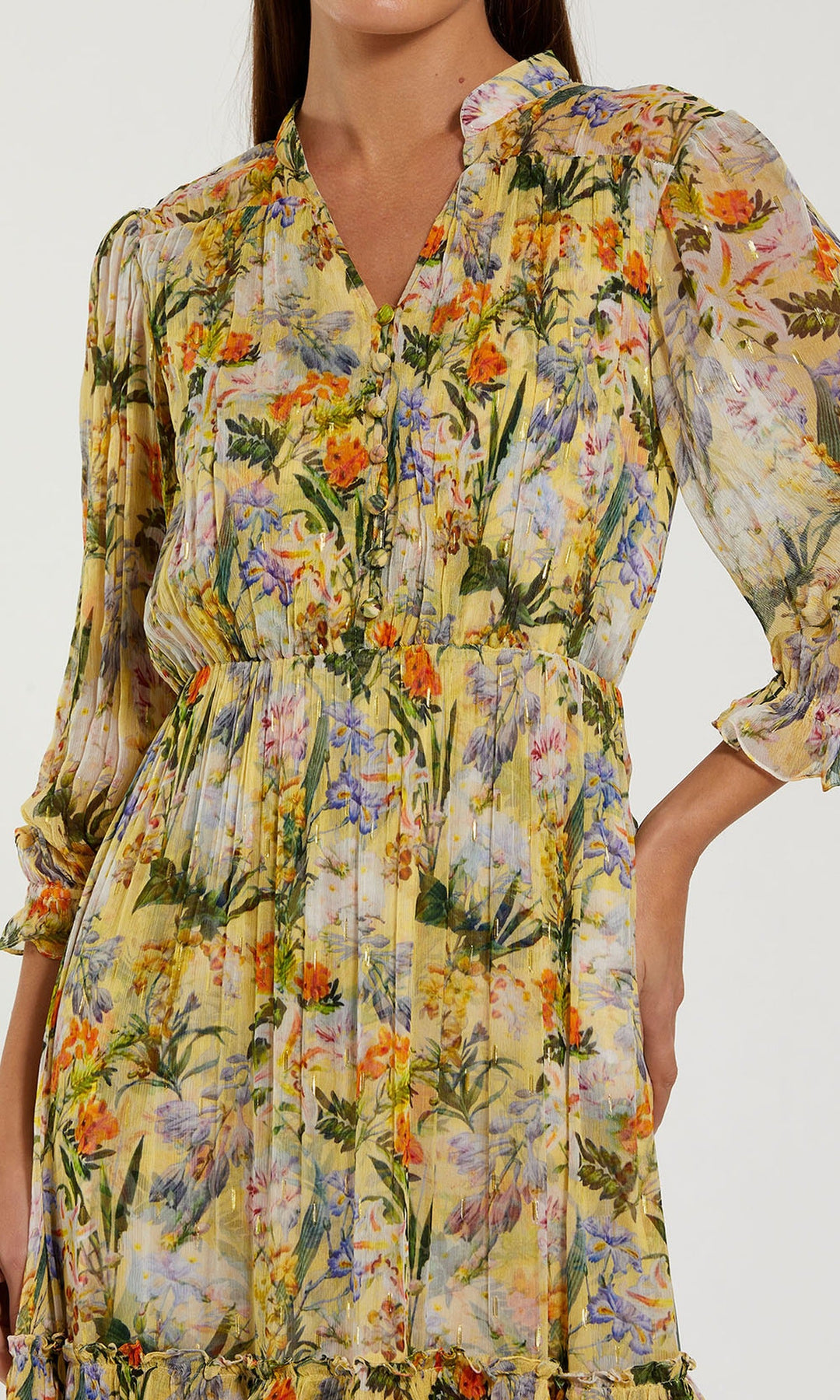 Mac Duggal 8335 - Collared V-Neck Floral Tea-Length Dress