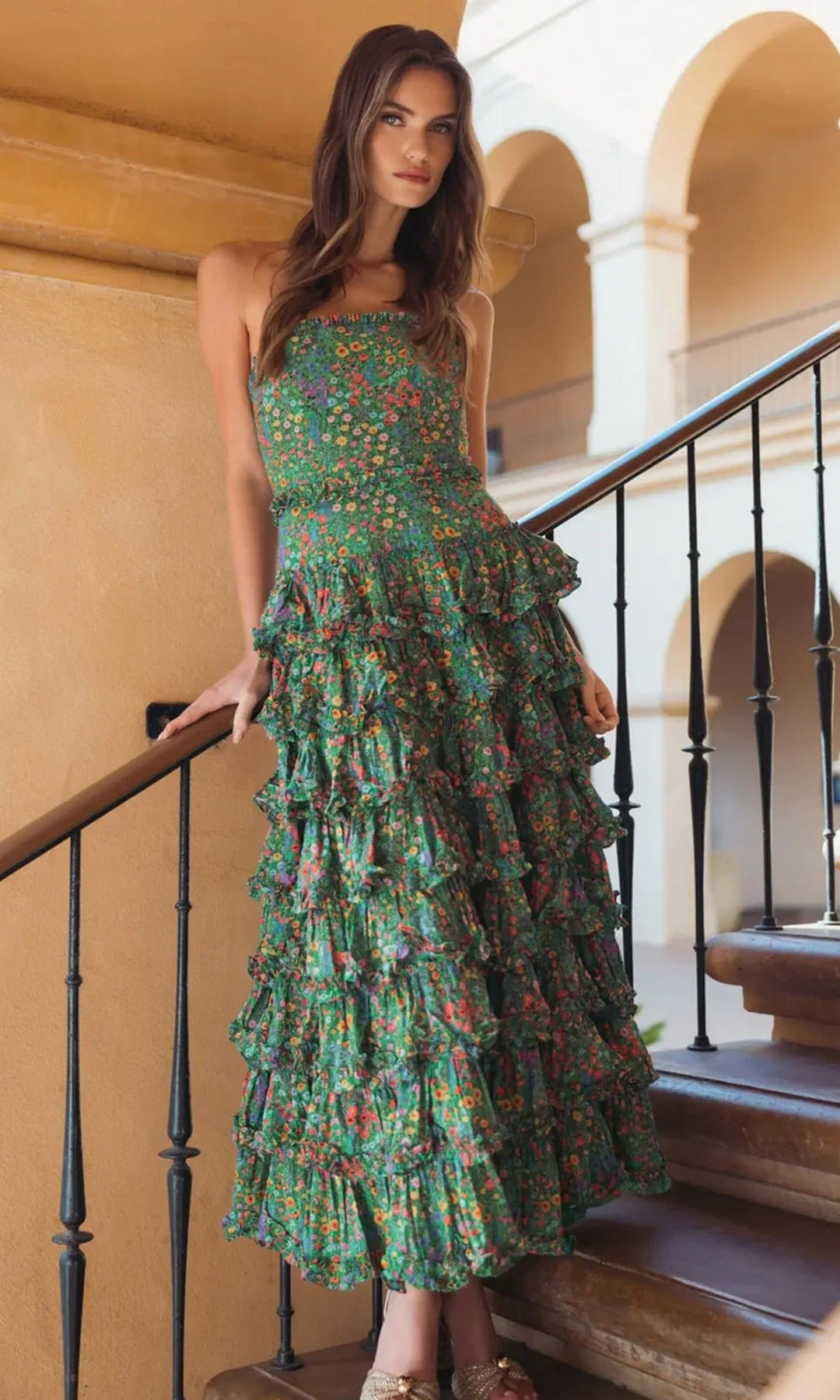 Mac Duggal 8459 - Floral Cotton Tea-Length Dress with Ruffles
