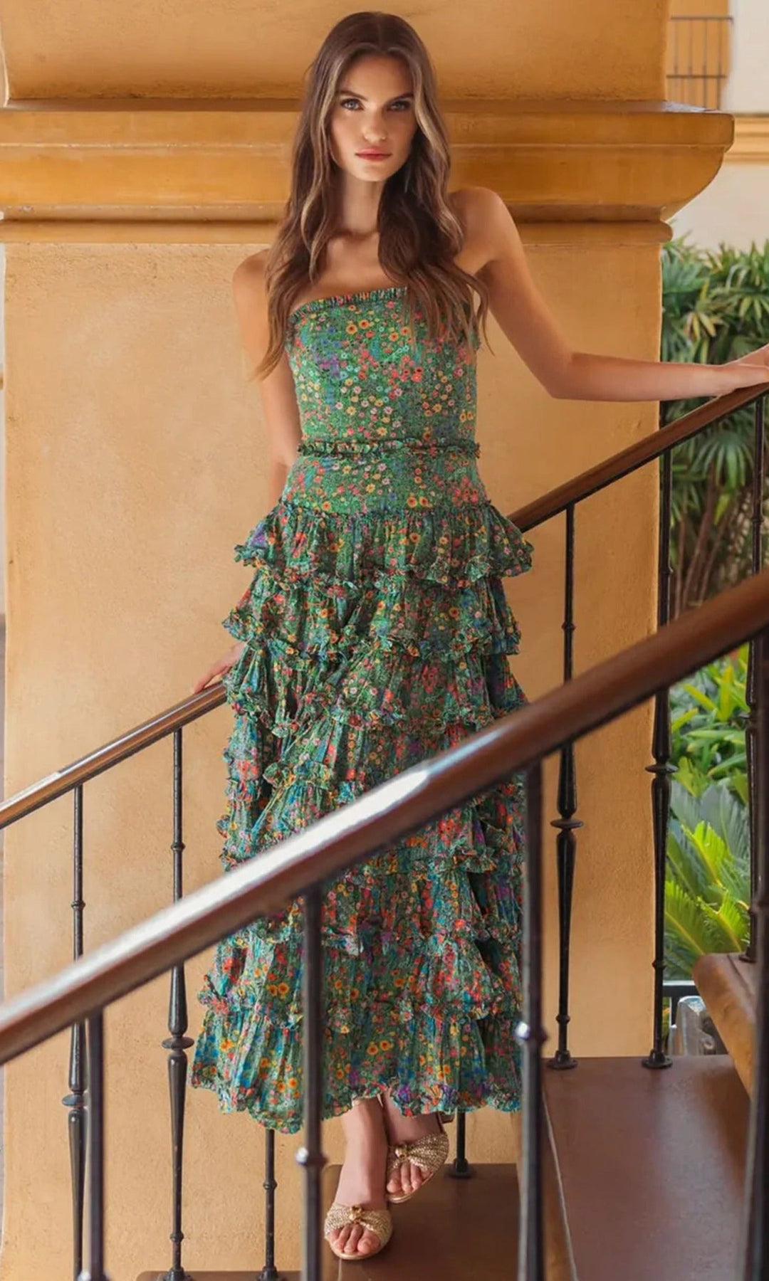 Mac Duggal 8459 - Floral Cotton Tea-Length Dress with Ruffles